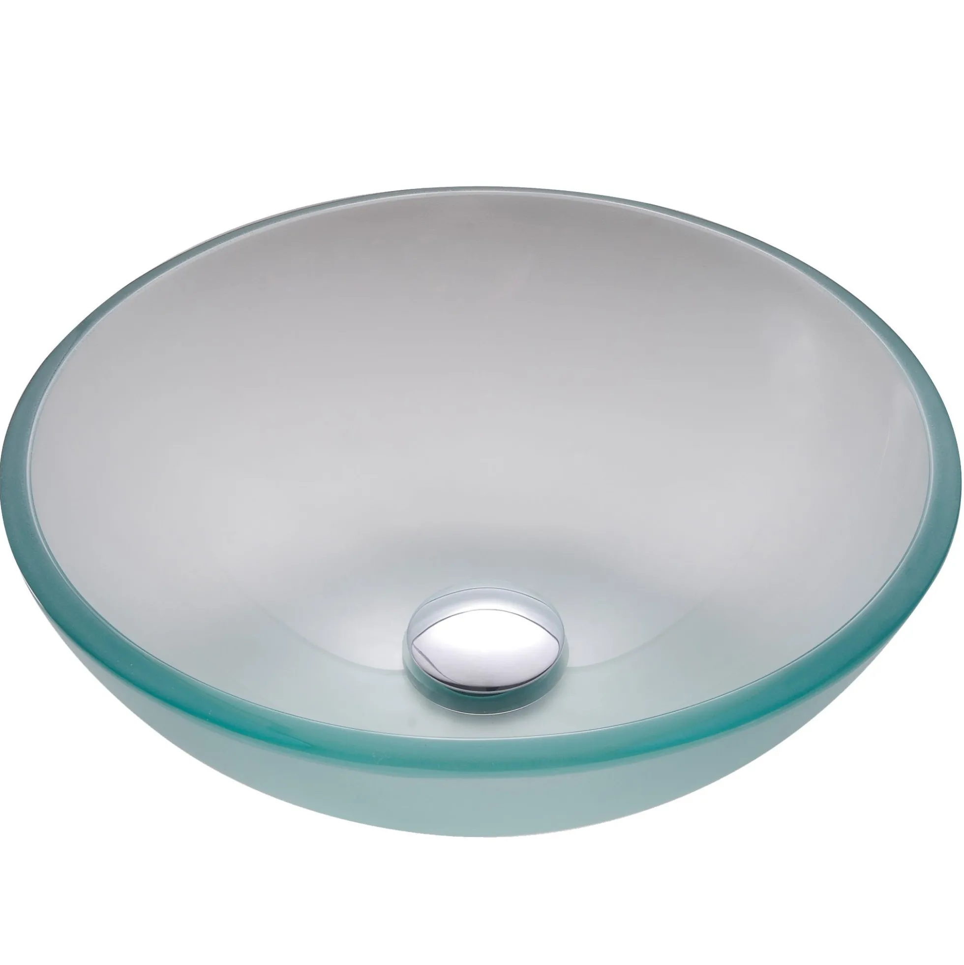 Frosted Glass Vessel 14" Bathroom Sink w/ Pop-Up Drain in Satin Nickel