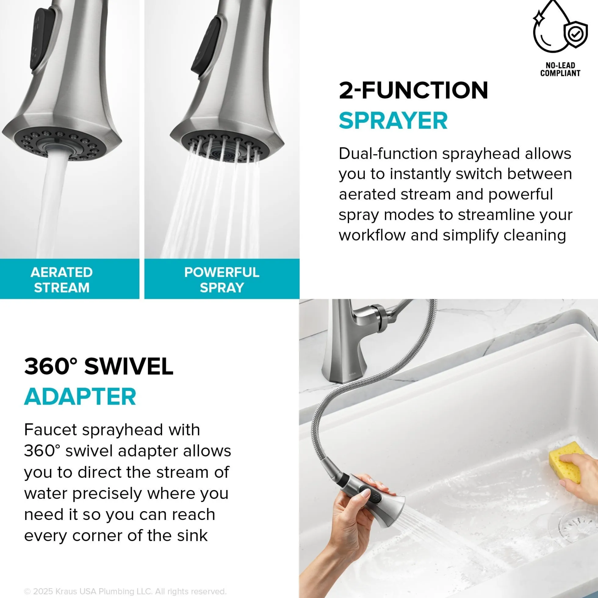 2-Function Single Handle Pull Down Kitchen Faucet in Chrome