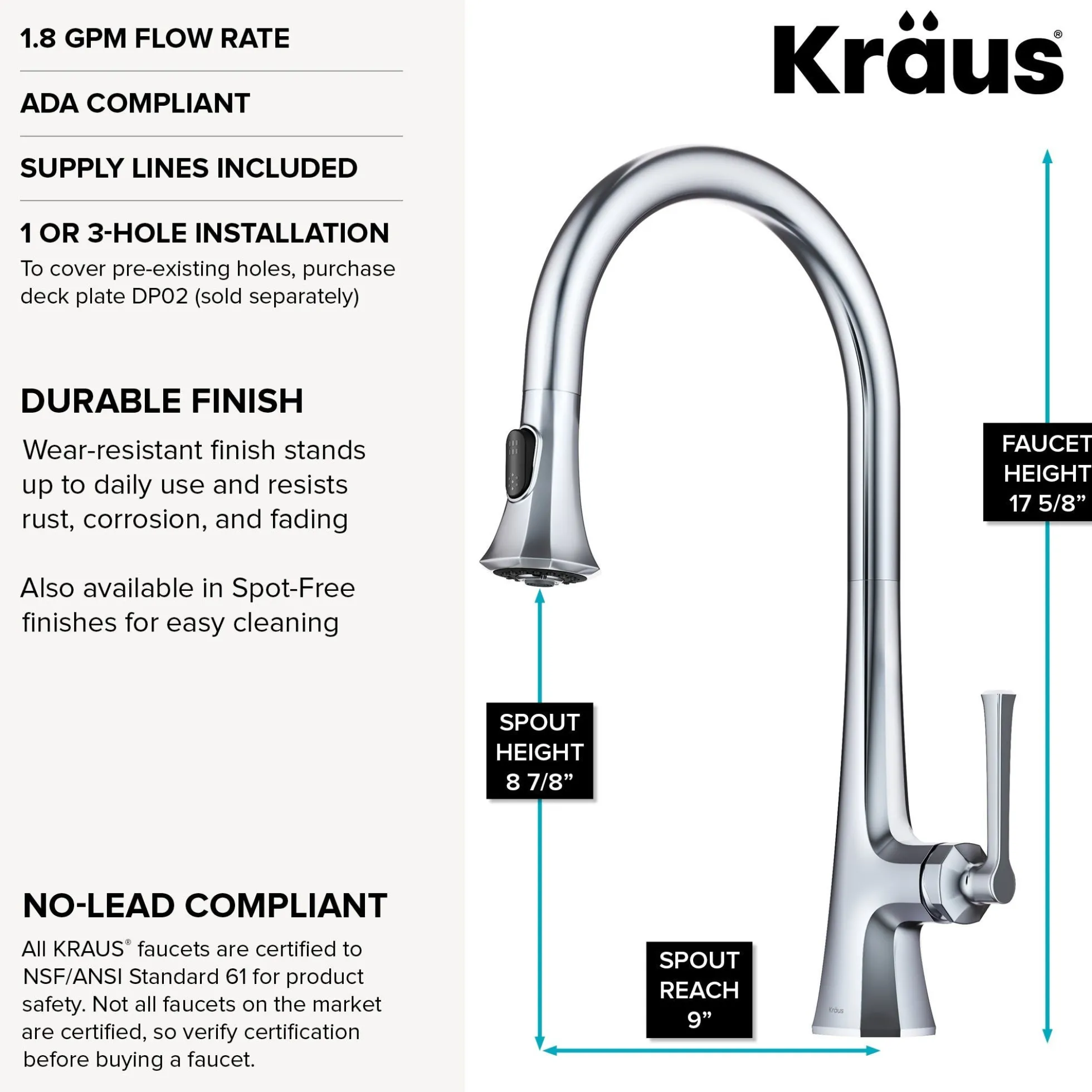2-Function Single Handle Pull Down Kitchen Faucet in Chrome