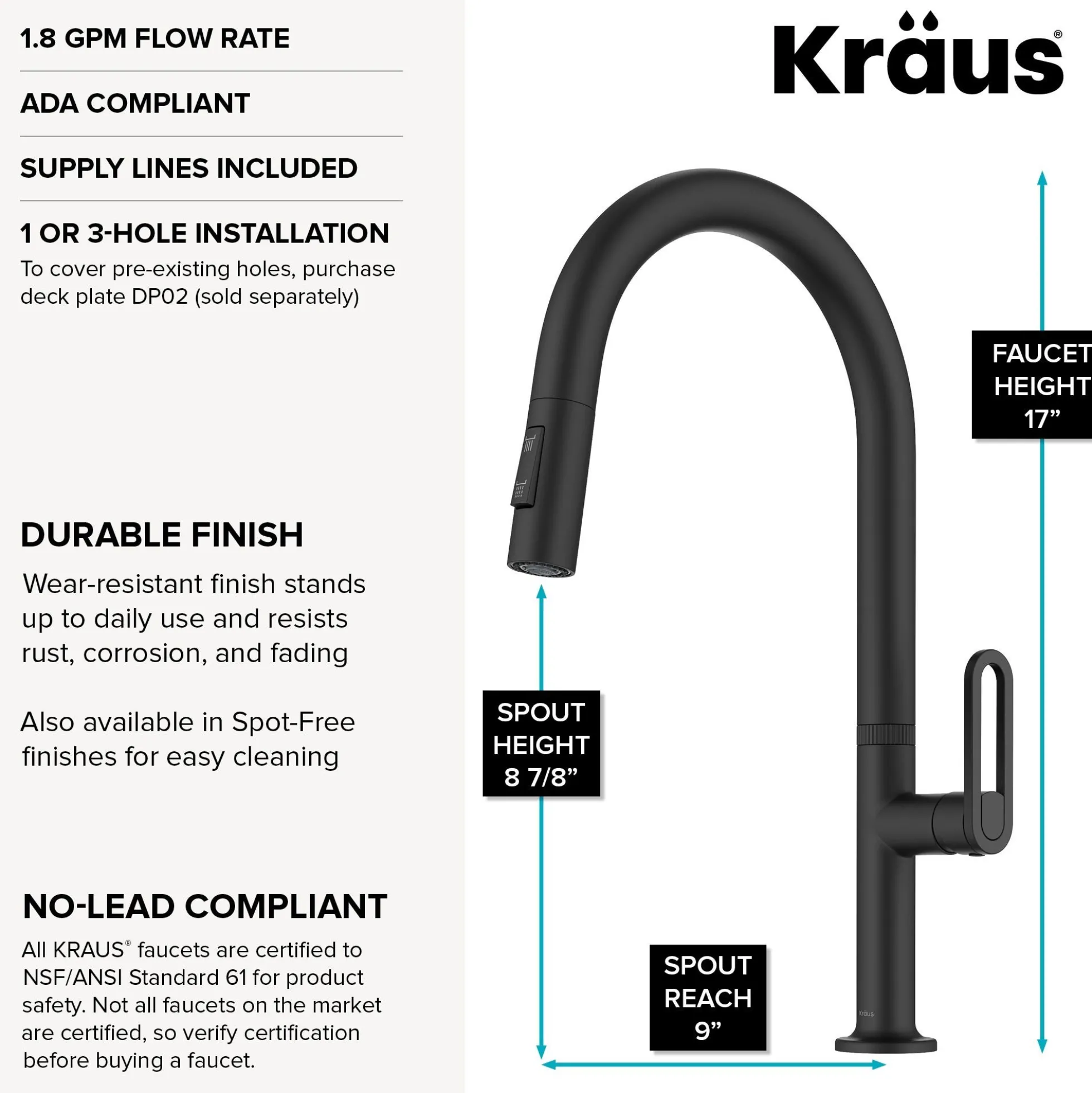 2-FunctionSingle HandlePull Down Kitchen Faucetin Matte Black
