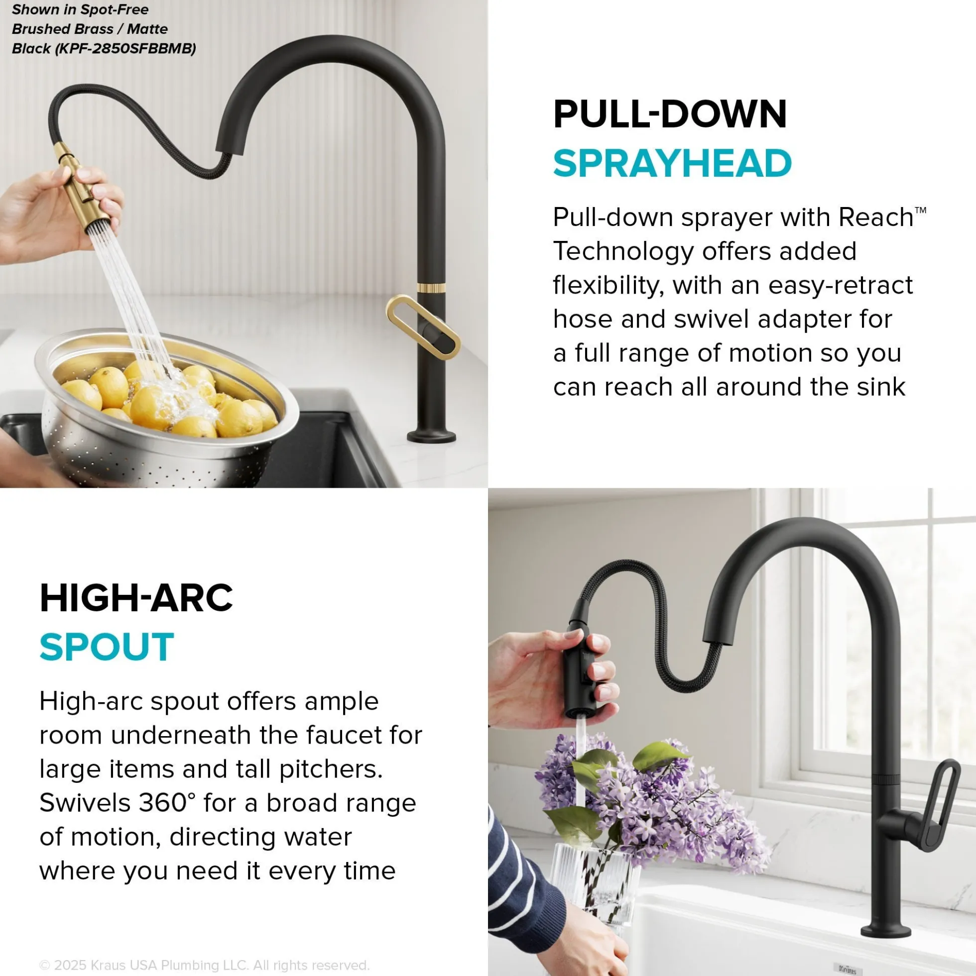 2-FunctionSingle HandlePull Down Kitchen Faucetin Matte Black
