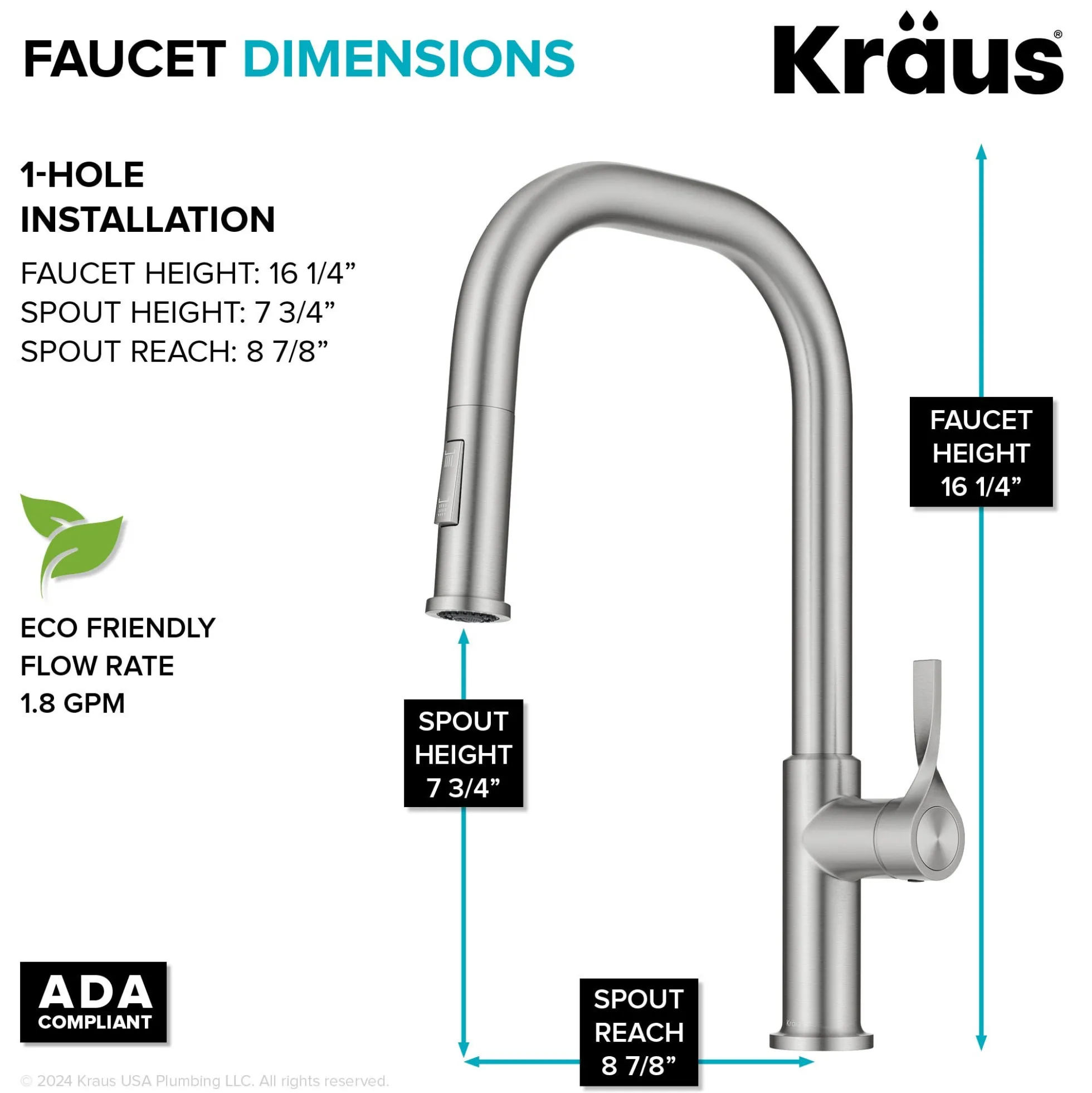 2-Function Single Handle Pull Down Kitchen Faucet in Spot-Free Stainless Steel
