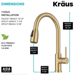 2-Function Single Handle Pull Down Kitchen Faucet in Spot-Free Brushed Brass