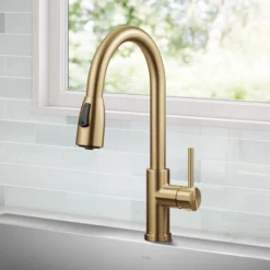 2-Function Single Handle Pull Down Kitchen Faucet in Spot-Free Brushed Brass