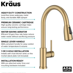 2-Function Single Handle Pull Down Kitchen Faucet in Spot-Free Brushed Brass