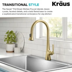 2-Function Single Handle Pull Down Kitchen Faucet in Brushed Gold
