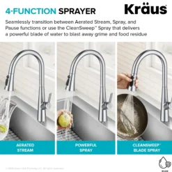 4-Function Single Handle Pull Down Kitchen Faucet with CleanSweep™ Blade Spray in Spot-Free Stainless Steel