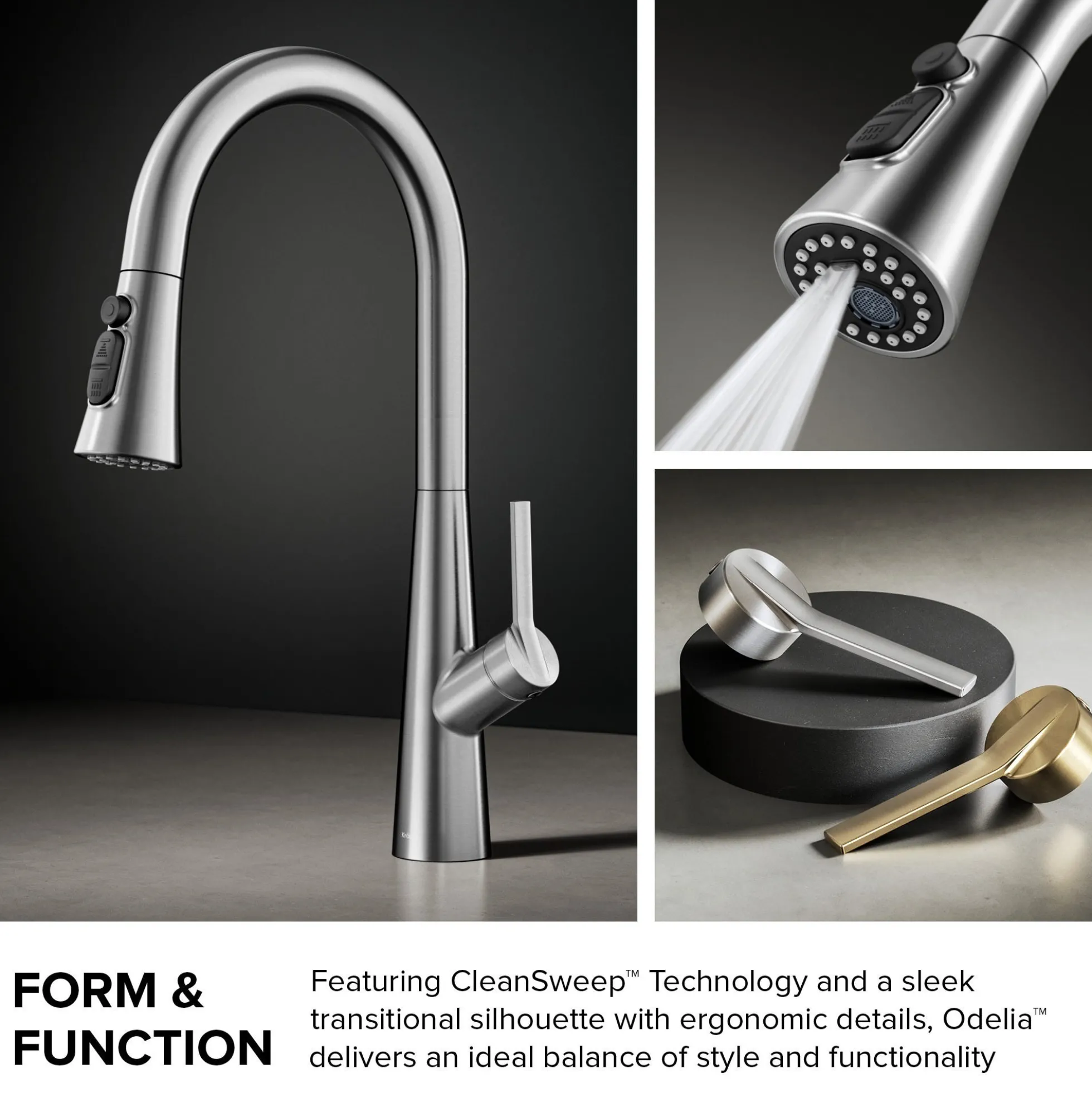 4-Function Single Handle Pull Down Kitchen Faucet with CleanSweep™ Blade Spray in Spot-Free Stainless Steel