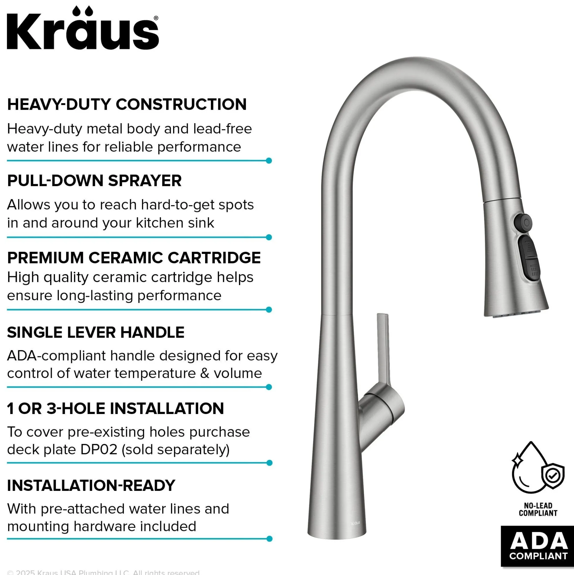 4-Function Single Handle Pull Down Kitchen Faucet with CleanSweep™ Blade Spray in Spot-Free Stainless Steel
