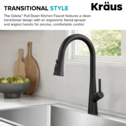 4-Function Single Handle Pull Down Kitchen Faucet with CleanSweep™ Blade Spray in Matte Black