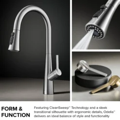4-Function Single Handle Pull Down Kitchen Faucet with CleanSweep™ Blade Spray in Matte Black