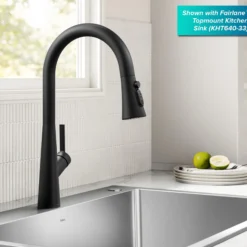 4-Function Single Handle Pull Down Kitchen Faucet with CleanSweep™ Blade Spray in Matte Black