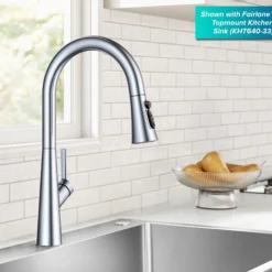 4-Function Single Handle Pull Down Kitchen Faucet with CleanSweep™ Blade Spray in Chrome