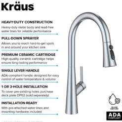 4-Function Single Handle Pull Down Kitchen Faucet with CleanSweep™ Blade Spray in Chrome