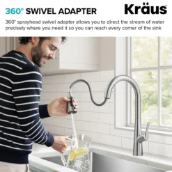 4-Function Single Handle Pull Down Kitchen Faucet with CleanSweep™ Blade Spray in Chrome