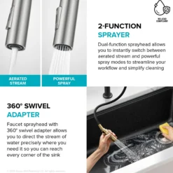 2-Function Single Handle Pull Down Kitchen Faucet in Spot-Free Stainless Steel