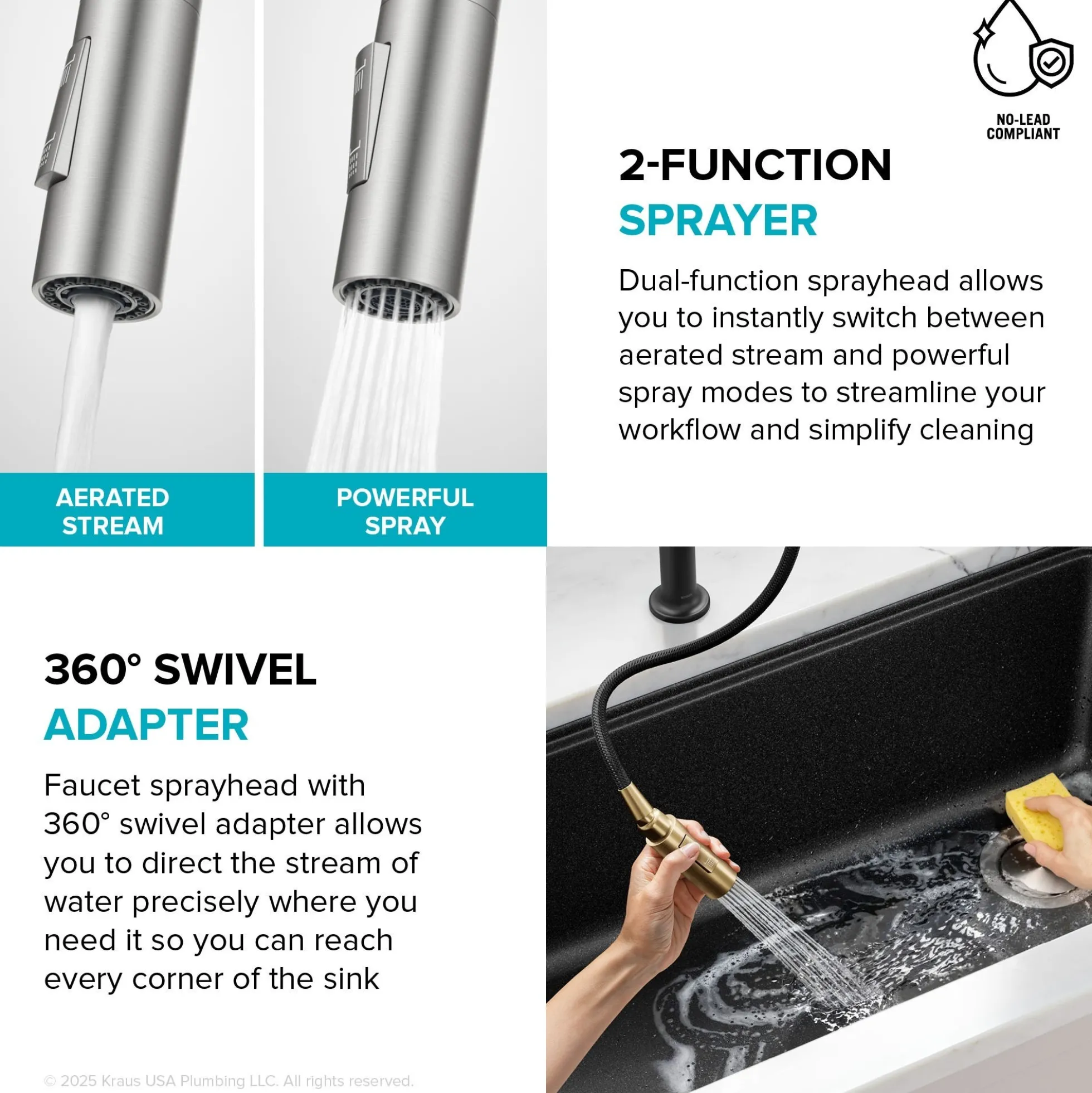 2-Function Single Handle Pull Down Kitchen Faucet in Spot-Free Stainless Steel