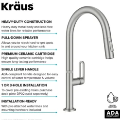 2-Function Single Handle Pull Down Kitchen Faucet in Spot-Free Stainless Steel