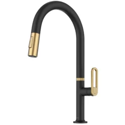 2-Function Single Handle Pull Down Kitchen Faucet in Spot-Free Brushed Brass / Matte Black