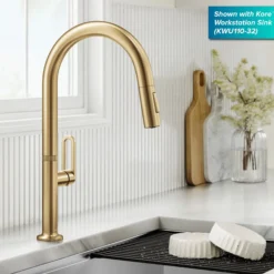 2-Function Single Handle Pull Down Kitchen Faucet in Spot-Free Brushed Brass