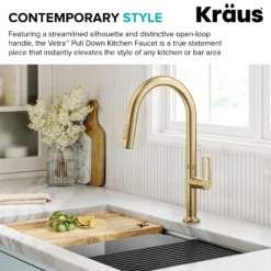 2-Function Single Handle Pull Down Kitchen Faucet in Spot-Free Brushed Brass