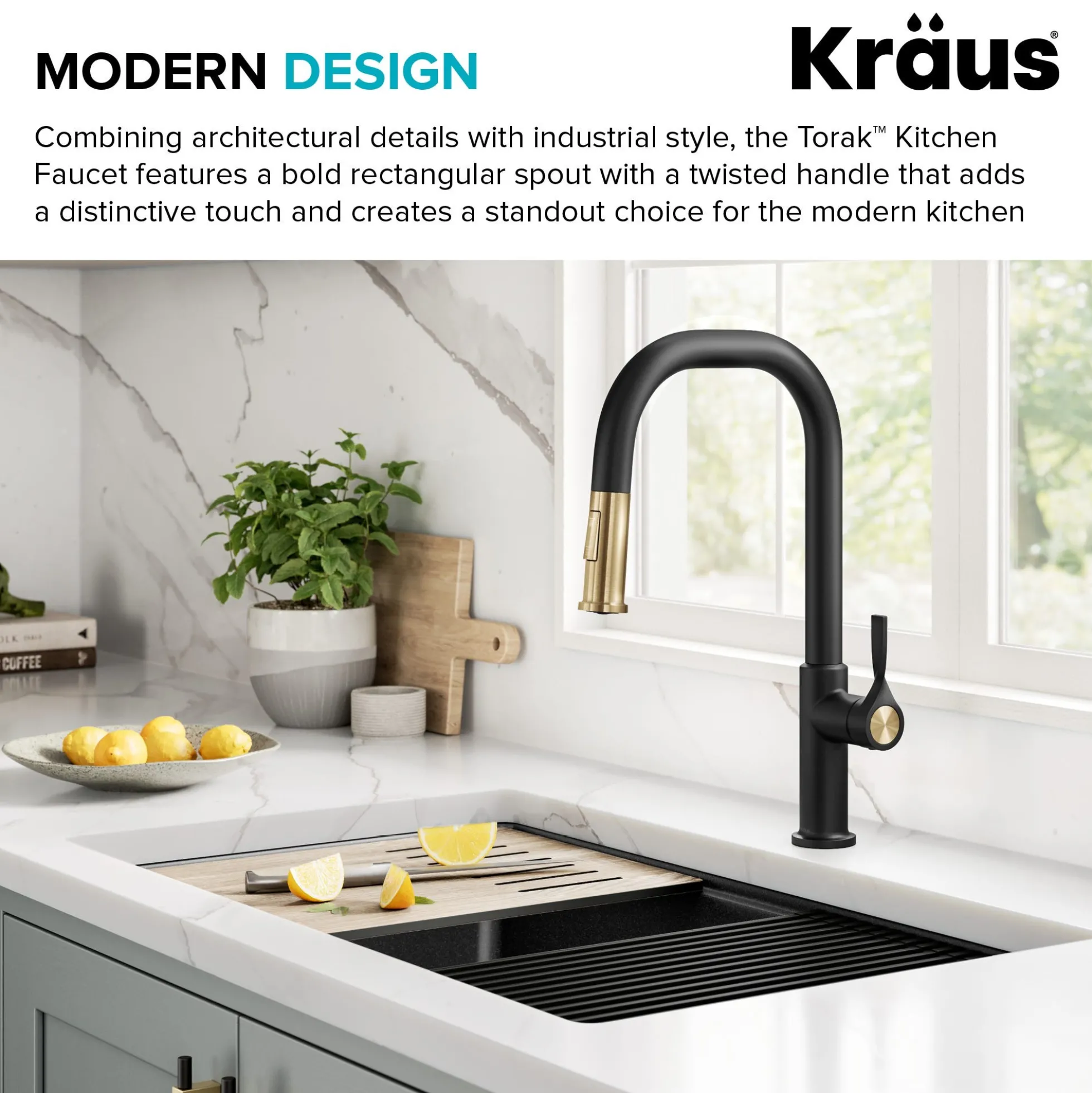 2-Function Single Handle Pull Down Kitchen Faucet in Spot-Free Brushed Brass / Matte Black
