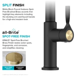 2-Function Single Handle Pull Down Kitchen Faucet in Spot-Free Brushed Brass / Matte Black
