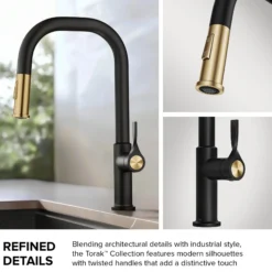 2-Function Single Handle Pull Down Kitchen Faucet in Spot-Free Brushed Brass / Matte Black