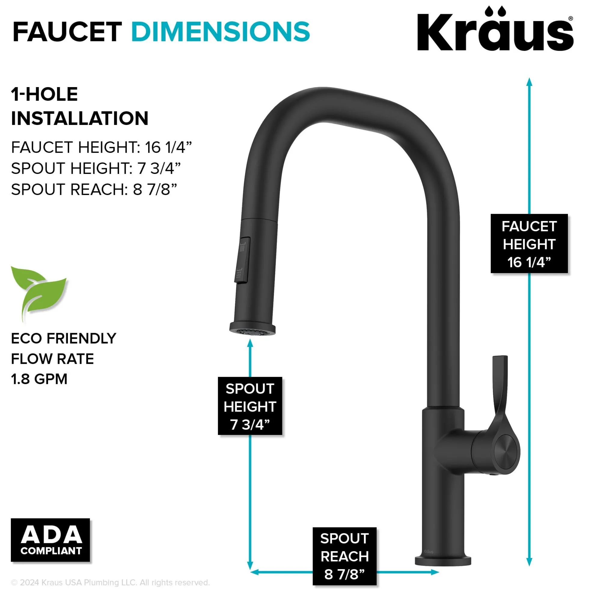 2-Function Single Handle Pull Down Kitchen Faucet in Matte Black