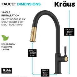 2-Function Single Handle Pull Down Kitchen Faucet in Spot-Free Brushed Brass / Matte Black