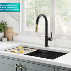 2-Function Single Handle Pull Down Kitchen Faucet in Spot-Free Brushed Brass / Matte Black