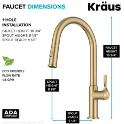 2-Function Single Handle Pull Down Kitchen Faucet in Spot-Free Brushed Brass
