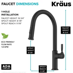 2-Function Single Handle Pull Down Kitchen Faucet in Matte Black