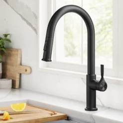 2-Function Single Handle Pull Down Kitchen Faucet in Matte Black