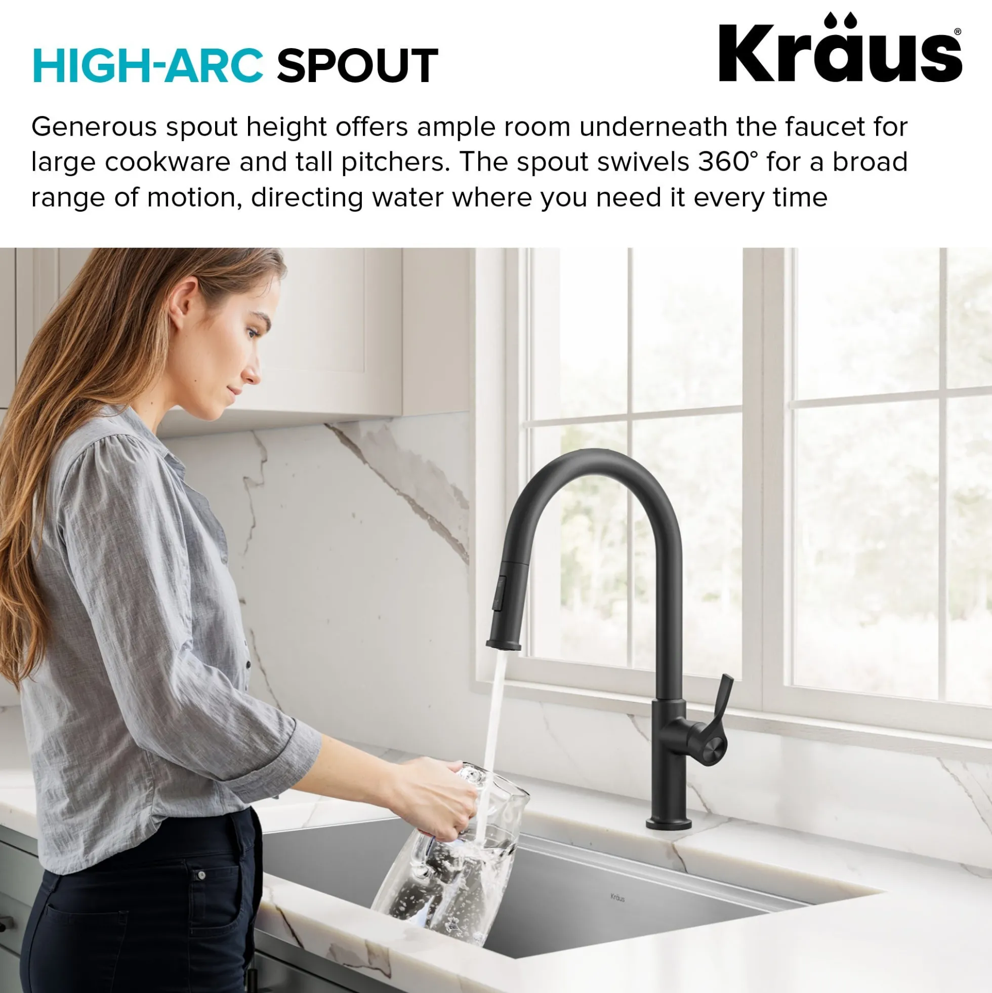 2-Function Single Handle Pull Down Kitchen Faucet in Matte Black