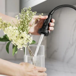 2-Function Single Handle Pull Down Kitchen Faucet in Matte Black