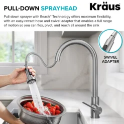 2-Function Single Handle Pull Down Kitchen Faucet in Matte Black