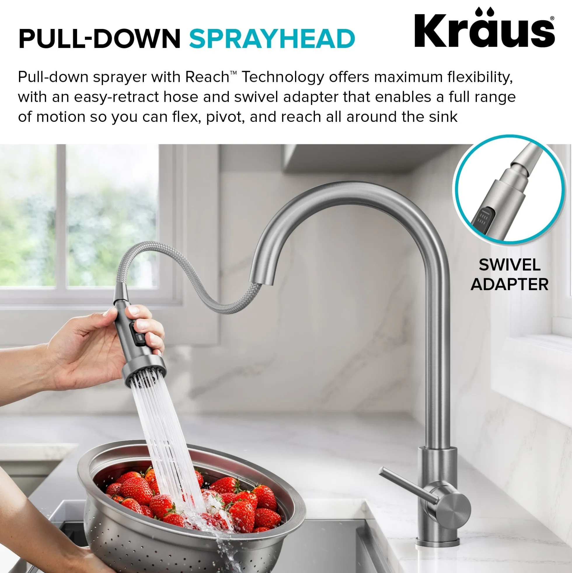 2-Function Single Handle Pull Down Kitchen Faucet in Matte Black