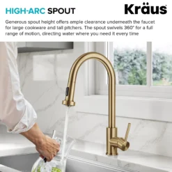 2-Function Single Handle Pull Down Kitchen Faucet in Spot-Free Brushed Brass