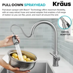2-Function Single Handle Pull Down Kitchen Faucet in Spot-Free Stainless Steel
