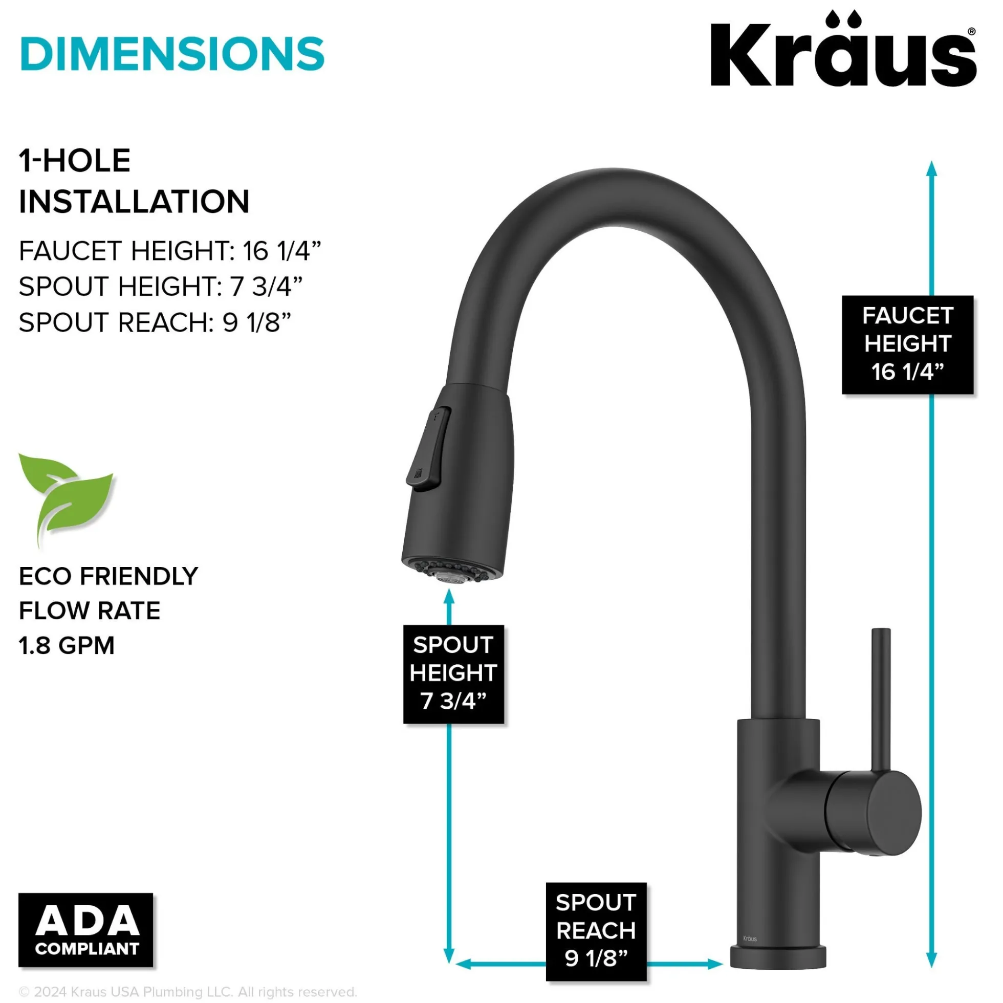 2-Function Single Handle Pull Down Kitchen Faucet in Matte Black