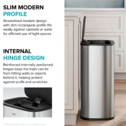 14.5 Gallon / 55 Liter Motion Sensor Kitchen Trash Can in Spot-Free Stainless Steel with Bag Securing Ring and Soft Close Lid