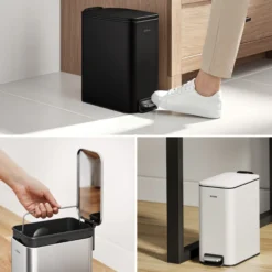 1.3 Gallon / 5 Liter Step Pedal Bathroom Trash Can in Matte White with Removable Inner Bucket and Soft Close Lid