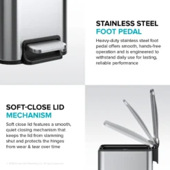 1.3 Gallon / 5 Liter Step Pedal Bathroom Trash Can in Spot-Free Stainless Steel with Removable Inner Bucket and Soft Close Lid