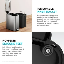 1.3 Gallon / 5 Liter Step Pedal Bathroom Trash Can in Spot-Free Stainless Steel with Removable Inner Bucket and Soft Close Lid