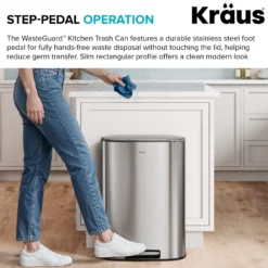 13.2 Gallon / 50 Liter Step Pedal Kitchen Trash Can in Spot-Free Stainless Steel with Removable Inner Bucket and Soft Close Lid