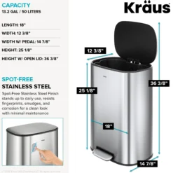 13.2 Gallon / 50 Liter Step Pedal Kitchen Trash Can in Spot-Free Stainless Steel with Removable Inner Bucket and Soft Close Lid