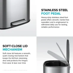 13.2 Gallon / 50 Liter Step Pedal Kitchen Trash Can in Spot-Free Stainless Steel with Removable Inner Bucket and Soft Close Lid