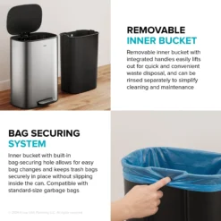 13.2 Gallon / 50 Liter Step Pedal Kitchen Trash Can in Spot-Free Stainless Steel with Removable Inner Bucket and Soft Close Lid