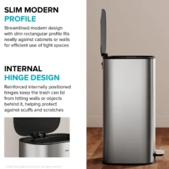 13.2 Gallon / 50 Liter Step Pedal Kitchen Trash Can in Matte Black with Removable Inner Bucket and Soft Close Lid